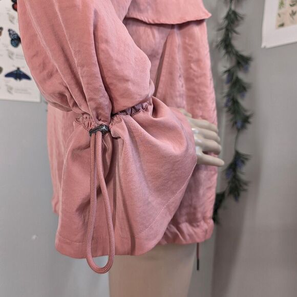 Halogen Satin Uility Jacket Pink Bomber Bell Sleeve Raglan Adjustable Zip Small - Picture 7 of 11